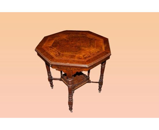 Tavolino inglese stile vittoriano del 1800 intarsiato