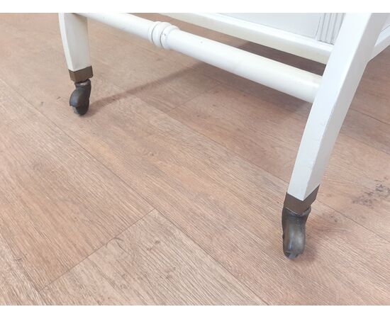 CARRELLO BAR IN LEGNO LACCATO BIANCO CON APERTURA AUTOMATICA ANNI 70