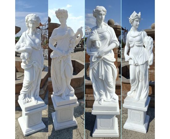 Statue quattro stagioni in marmo con basamento - Altezza con piedistallo 160