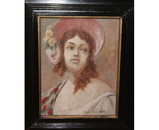 Dipinto olio su tavola "Ritratto di Donna" del 1800