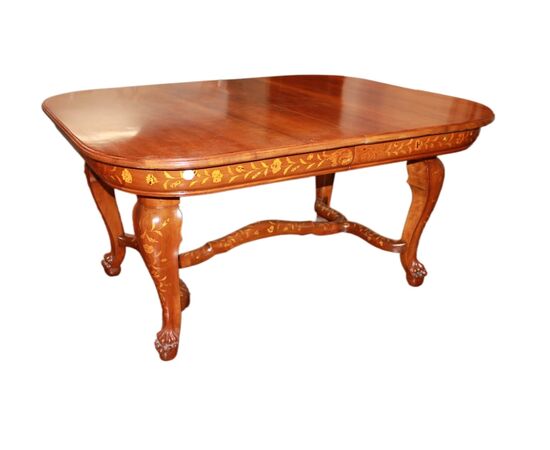 Tavolo Olandese di metà 1800 in Legno di Mogano con Intarsi