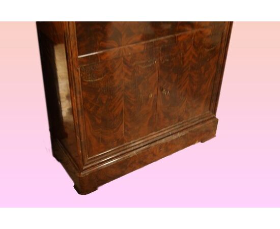 Secretaire francese Impero del 1800 in piuma di mogano con piano in marmo