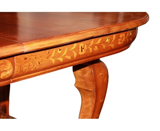 Tavolo Olandese di metà 1800 in Legno di Mogano con Intarsi