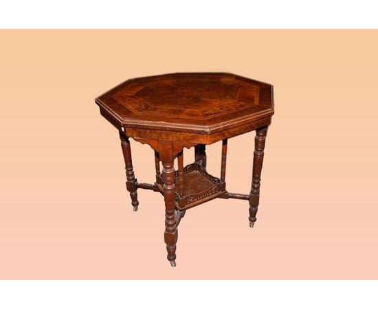Tavolino inglese stile vittoriano del 1800 intarsiato