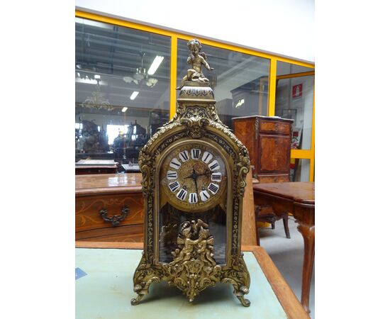 Orologio da tavolo Boulle in bronzo finemente cesellato 1874 Francia