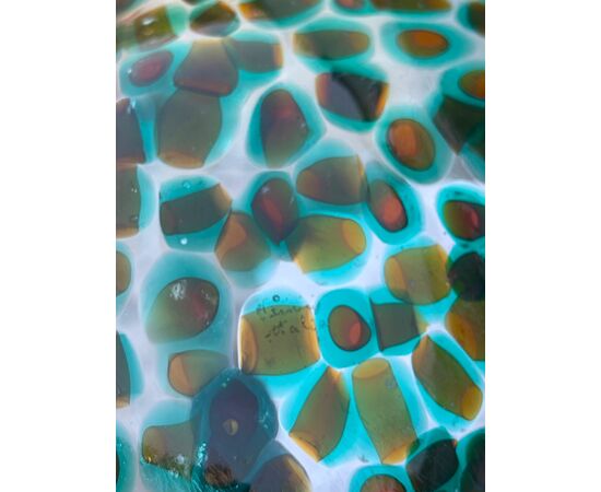 Coppa in vetro trasparente con inclusione a murrine.Vistosi Italia. Murano.