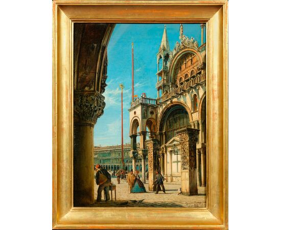 Giuseppe Gavagnin (Venezia, 1846 – 1889) - Scorcio di Piazza San Marco
