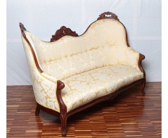Antico divano francese del 1800 stile Carlo X in mogano Restaurato