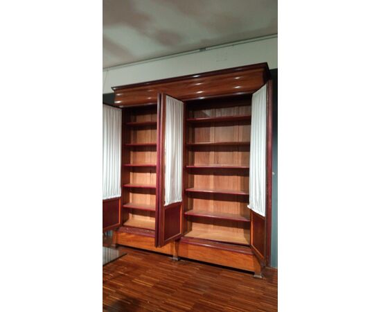 Grande libreria antica Luigi Filippo 4 porte di inizio 1800 in legno di ciliegio