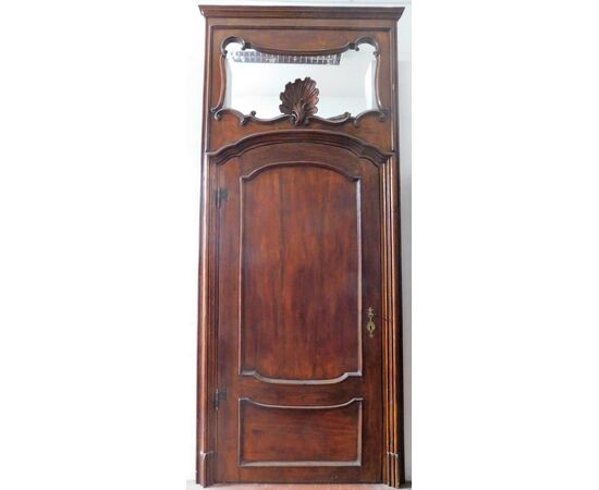 PTI567 - Porta barocca in pioppo, con telaio e sovrapporta, epoca '700, misure luce cm L 101 x H 214