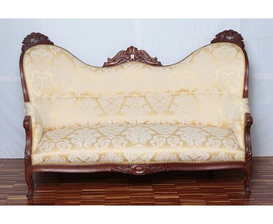 Antico divano francese del 1800 stile Carlo X in mogano Restaurato
