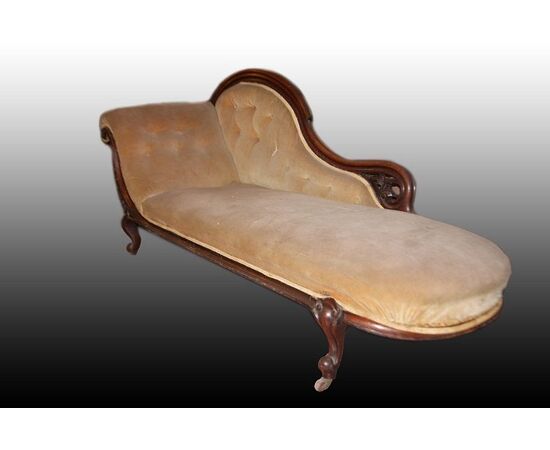 Dormeuse Inglese del 1800 Stile Vittoriano in legno di noce con intagli