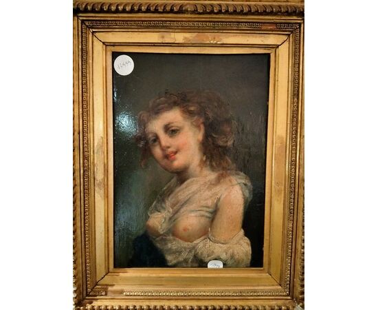 Dipinto olio su tavola "nudo" del 1800 Francese ritratto donna