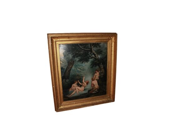 Olio su tela Francese Raffigurante Bagno di Ninfe