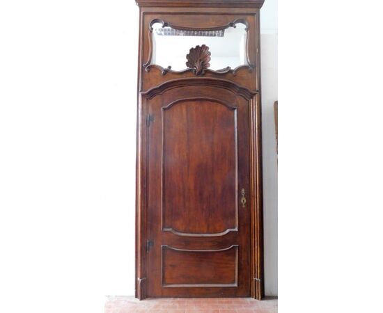 PTI567 - Porta barocca in pioppo, con telaio e sovrapporta, epoca '700, misure luce cm L 101 x H 214