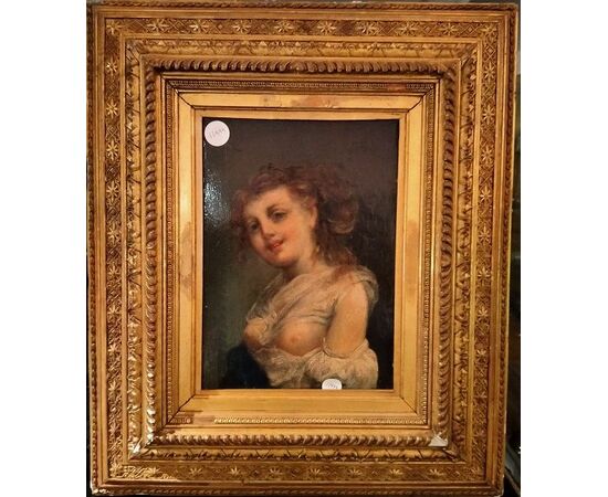 Dipinto olio su tavola "nudo" del 1800 Francese ritratto donna