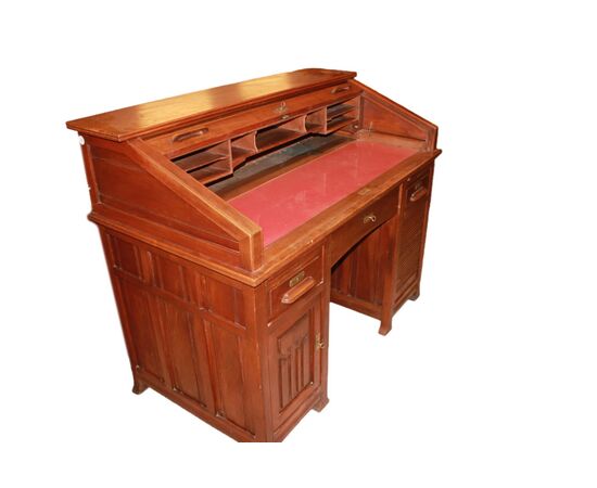 Scrivania a Rullo Americana di inizio 1900 in Legno di Noce