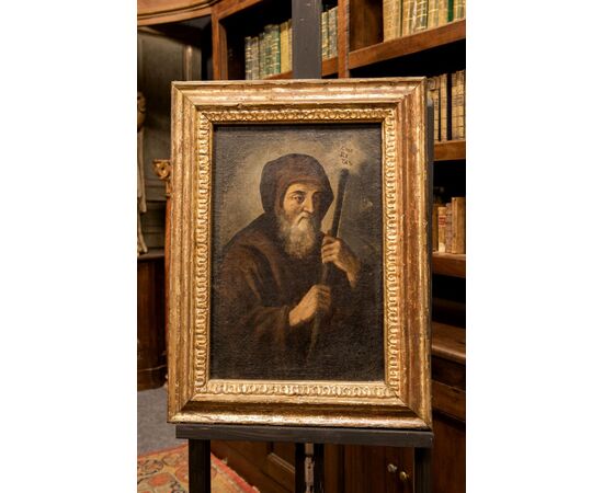 pan288 - friar painted on canvas with gilded frame, 18th century, measuring cm l 51 xh 68     