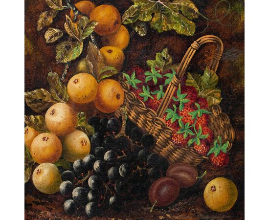J. Clays (British, XIX-XX sec.) - Natura morta con cesto di frutta.