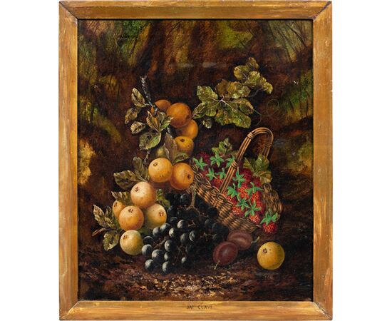 J. Clays (British, XIX-XX sec.) - Natura morta con cesto di frutta.