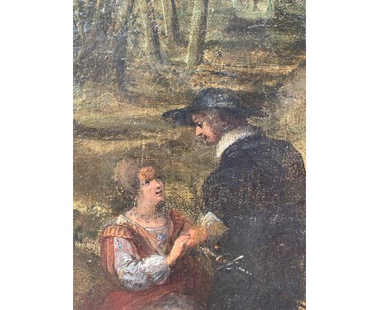 Lodewijk Toeput, detto Ludovico Pozzoserrato (Anversa o Malines 1550 ca. - Treviso 1604 o 1605) - Incontro fra dame e cavalieri in un paesaggio.