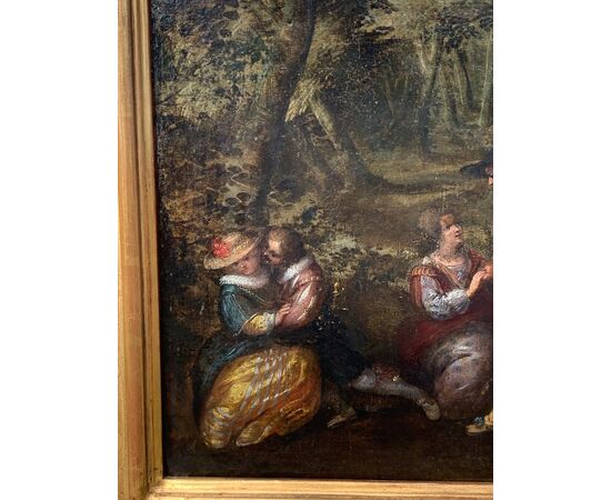 Lodewijk Toeput, detto Ludovico Pozzoserrato (Anversa o Malines 1550 ca. - Treviso 1604 o 1605) - Incontro fra dame e cavalieri in un paesaggio.