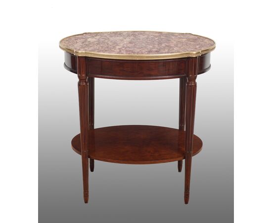 Antique Napoleon III French side table in mahogany with marble top.     