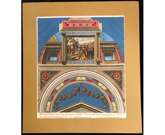 Print Loggia Raphael at the Vatican with passepartout 20th century - 10 commandments     