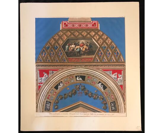 Print Loggia Raffaello at the Vatican with passe-partout XX century-The Last Supper     