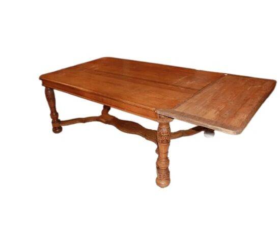 Tavolo rustico allungabile francese della seconda metà del 1800 in legno di rovere