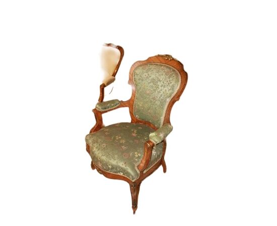 Salotto Luigi XV con bronzi in legno di Bois de Rose Divano 2 Poltrone e 2 Sedie