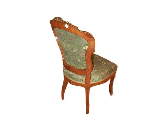 Salotto Luigi XV con bronzi in legno di Bois de Rose Divano 2 Poltrone e 2 Sedie
