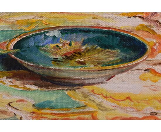QUADRI ANTICHI, ART DECO, NATURA MORTA, FIORI DI MARGHERITE ROSSE, OLIO SU TELA, XX SECOLO. (QF690)