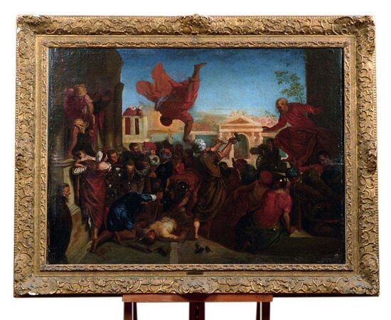 Stupendo dipinto olio su tela italiano del 1700 "Miracolo di San Marco"