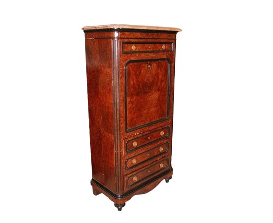Secretaire Francese stile Luigi Filippo del 1800 in radica di Maples