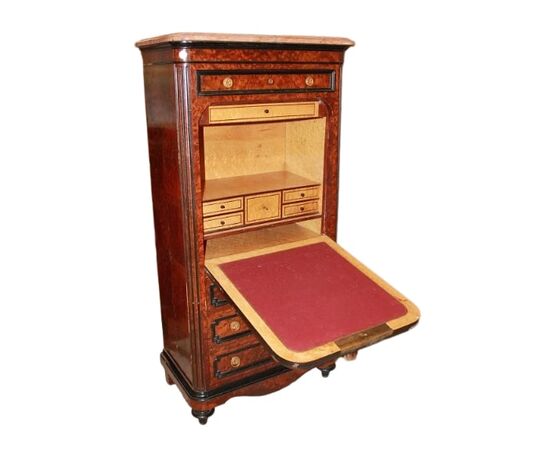 Secretaire Francese stile Luigi Filippo del 1800 in radica di Maples