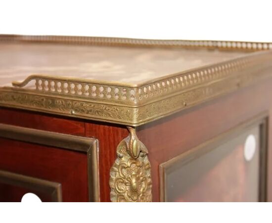 Vetrina ad 1 porta stile Transizione in legno di mogano con applicazioni in bronzo