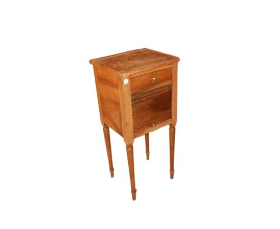 Mobiletto comodino francese stile Luigi XVI del 1800 in legno di noce con serrandina