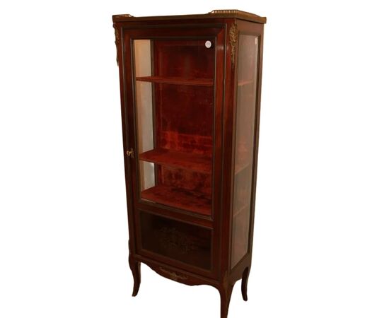 Vetrina ad 1 porta stile Transizione in legno di mogano con applicazioni in bronzo
