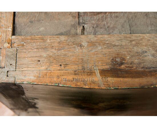 Comodino Luigi XIV Francese in legno laccato e dipinto Stampigliato "Dubois 1683".