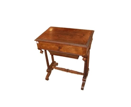 Tavolino da lavoro stile Carlo X del XIX secolo in legno di palissandro