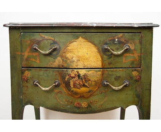 Comodino Luigi XIV Francese in legno laccato e dipinto Stampigliato "Dubois 1683".