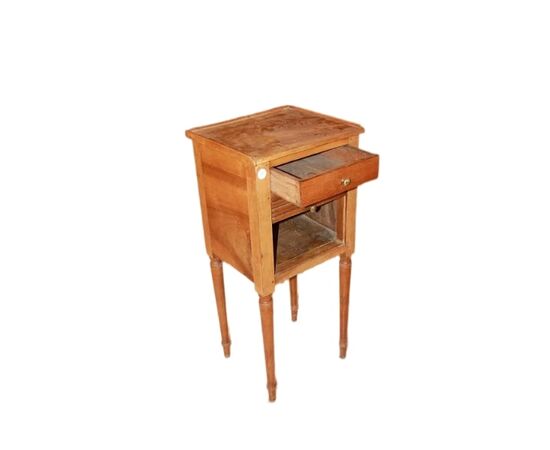 Mobiletto comodino francese stile Luigi XVI del 1800 in legno di noce con serrandina