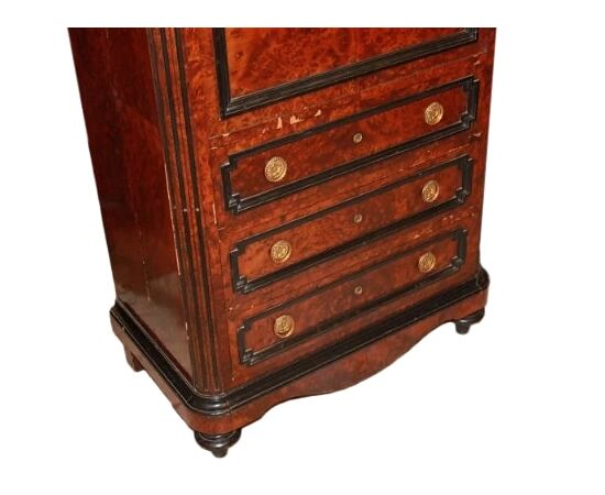 Secretaire Francese stile Luigi Filippo del 1800 in radica di Maples