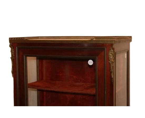 Vetrina ad 1 porta stile Transizione in legno di mogano con applicazioni in bronzo