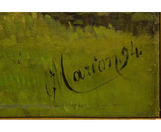 Large antique Spring-Summer landscape painting, also suitable as a sliding door - O/7362