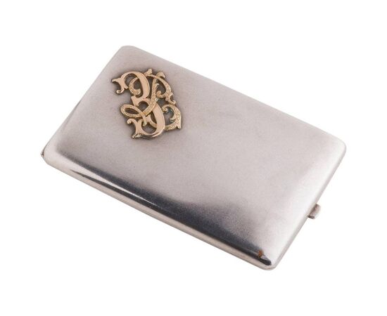 Antique Italian silver cigar case with gold initials - A/EP