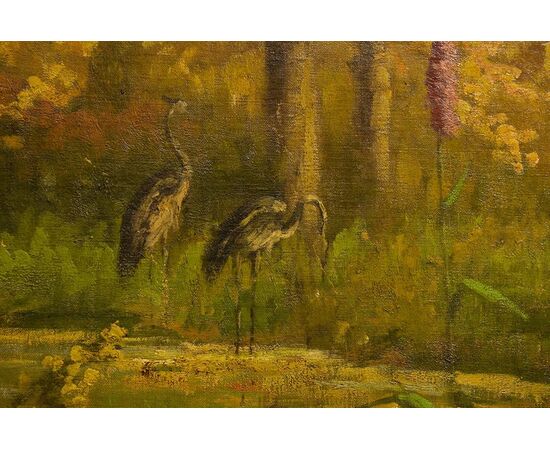 Large antique Spring-Summer landscape painting, also suitable as a sliding door - O/7362