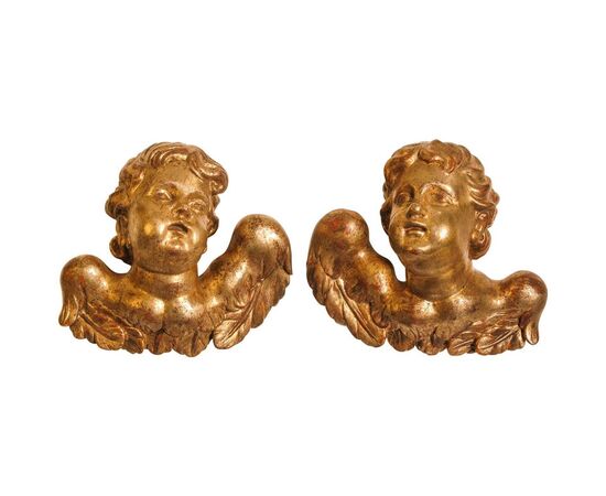 Pair of large 18th-century gilded wood angels - O/7283