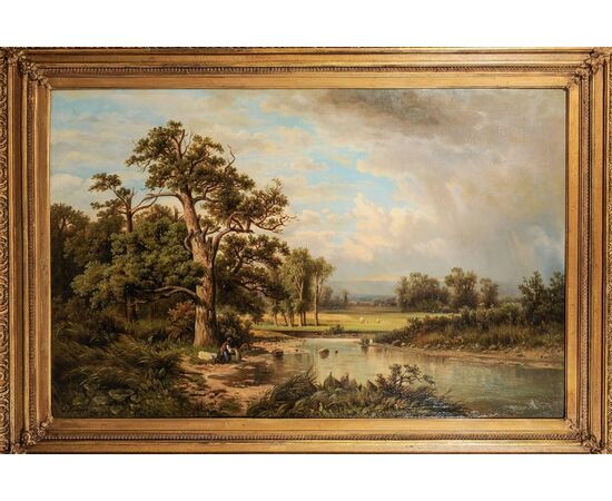 Antique German painting with Italian landscape - O/7427